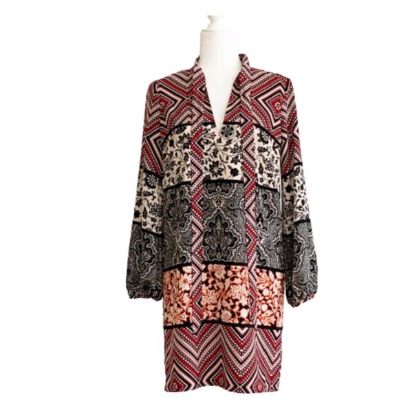 Maggy London Dress 3/4 Sleeve Mixed Print V-Neck Tie Dress Size 4 - Picture 16 of 16